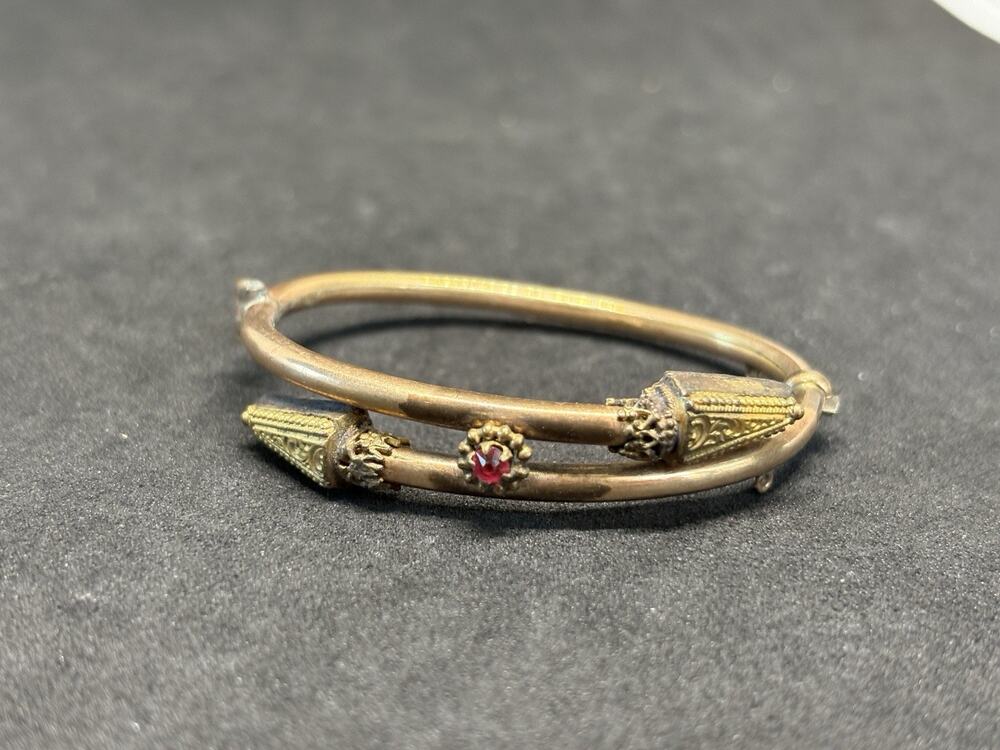 Antique Victorian Etruscan Baby Bracelet Hinged Bangle Floral Red Gold Filled